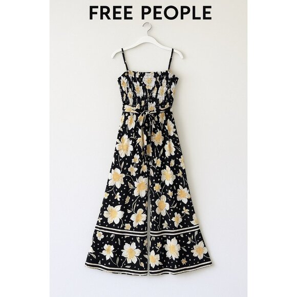 Free People Pants - Free People Little of Your Love Jumpsuit Moonless Combo Floral Wide Leg Size L